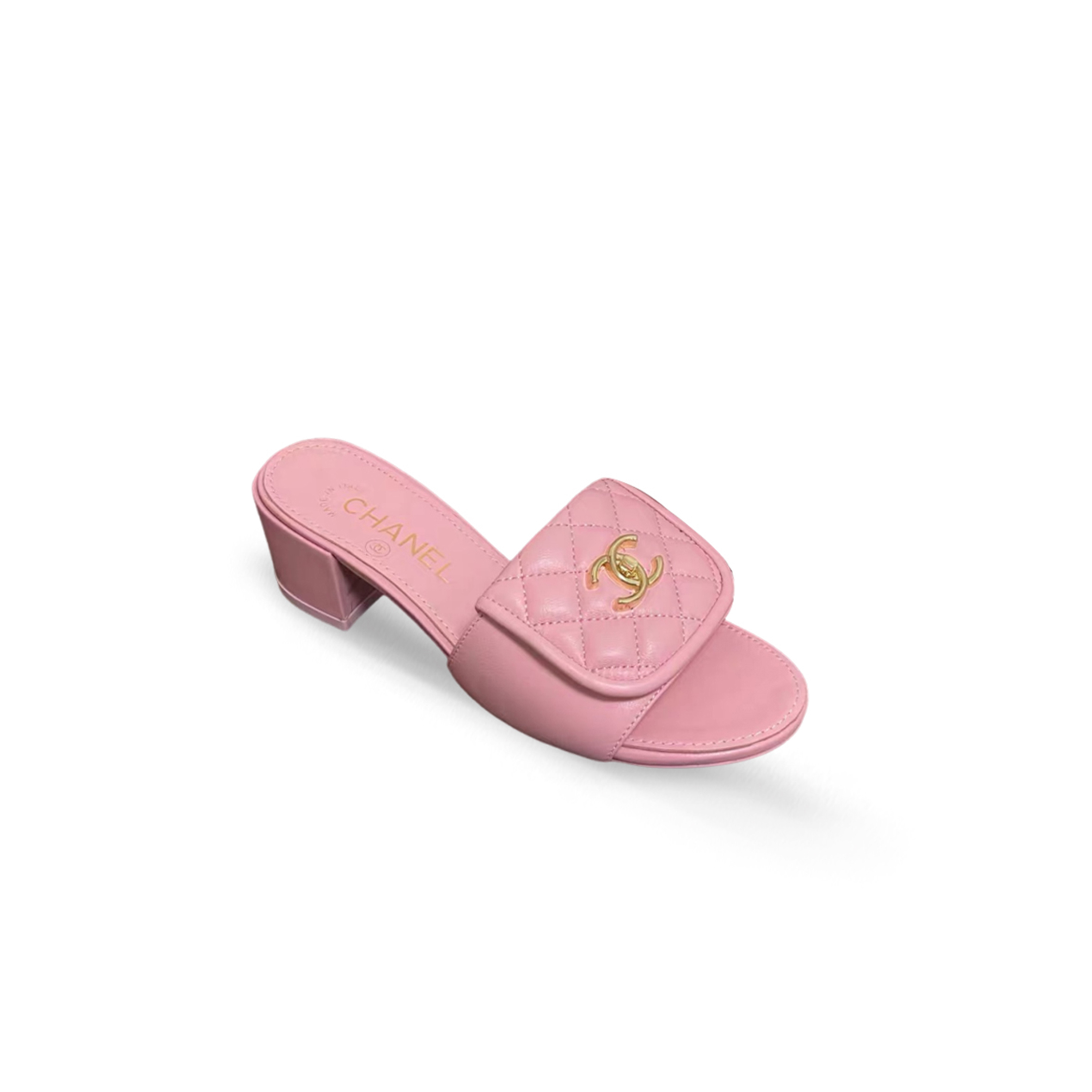 CHANEL LAMBSKIN QUILTED TURNLOCK SLIPPERS MULES 